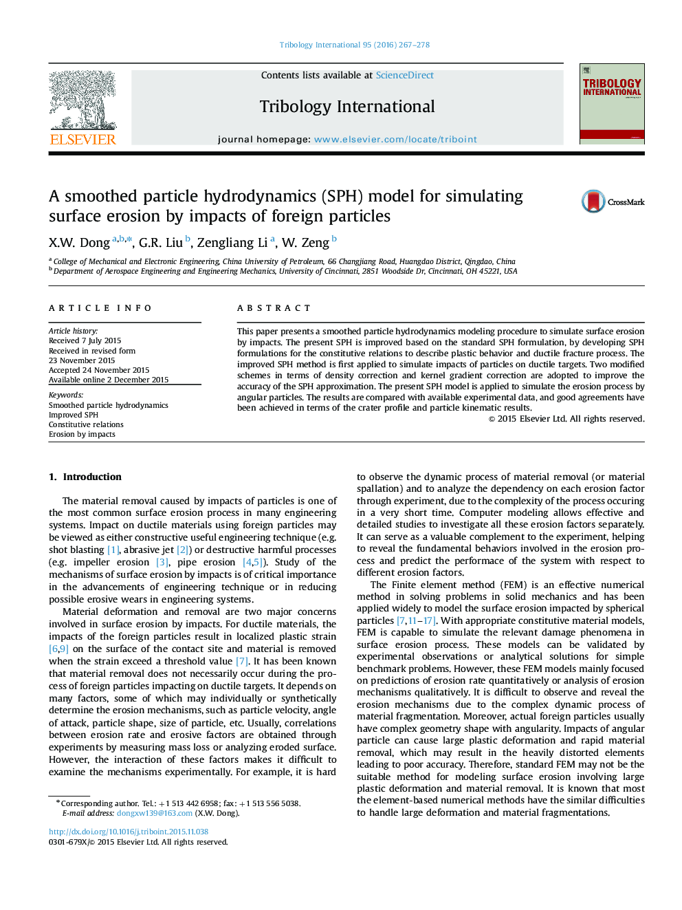 A smoothed particle hydrodynamics (SPH) model for simulating surface erosion by impacts of foreign particles