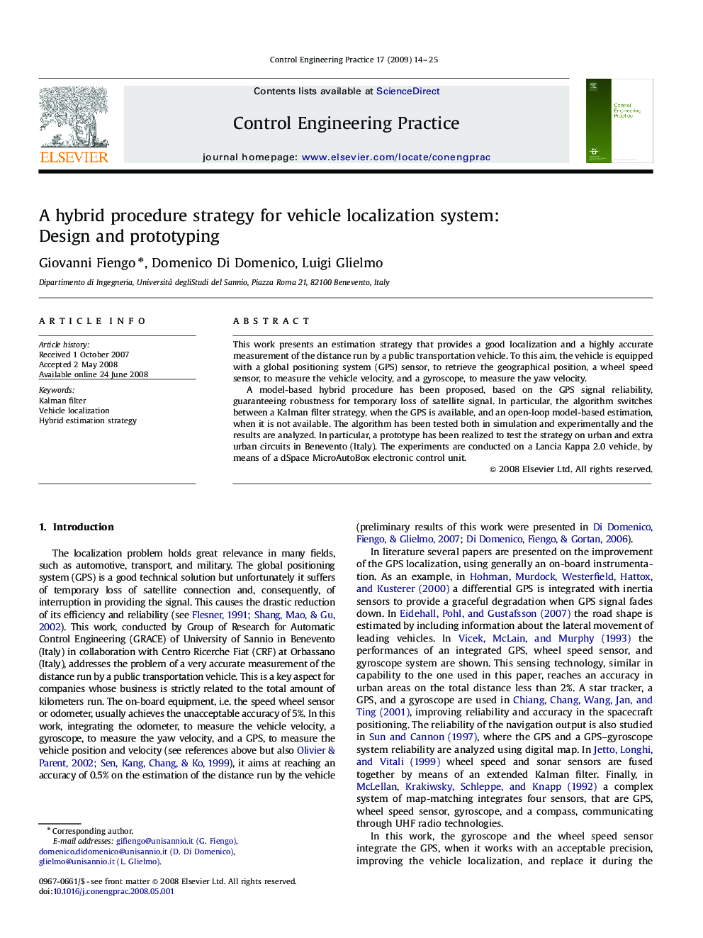 A hybrid procedure strategy for vehicle localization system: Design and prototyping