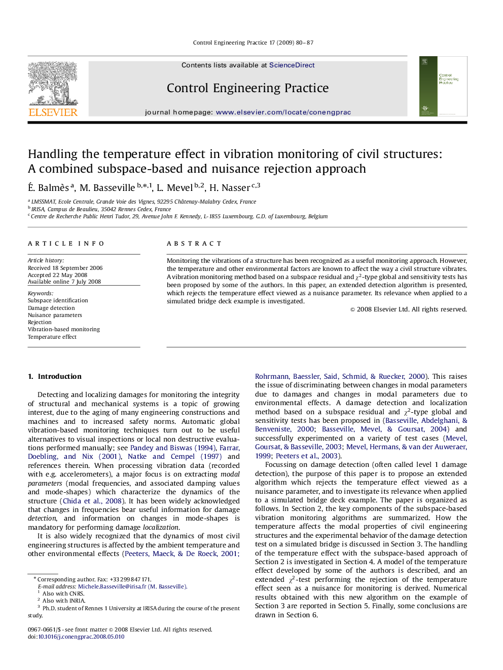 Handling the temperature effect in vibration monitoring of civil structures: A combined subspace-based and nuisance rejection approach