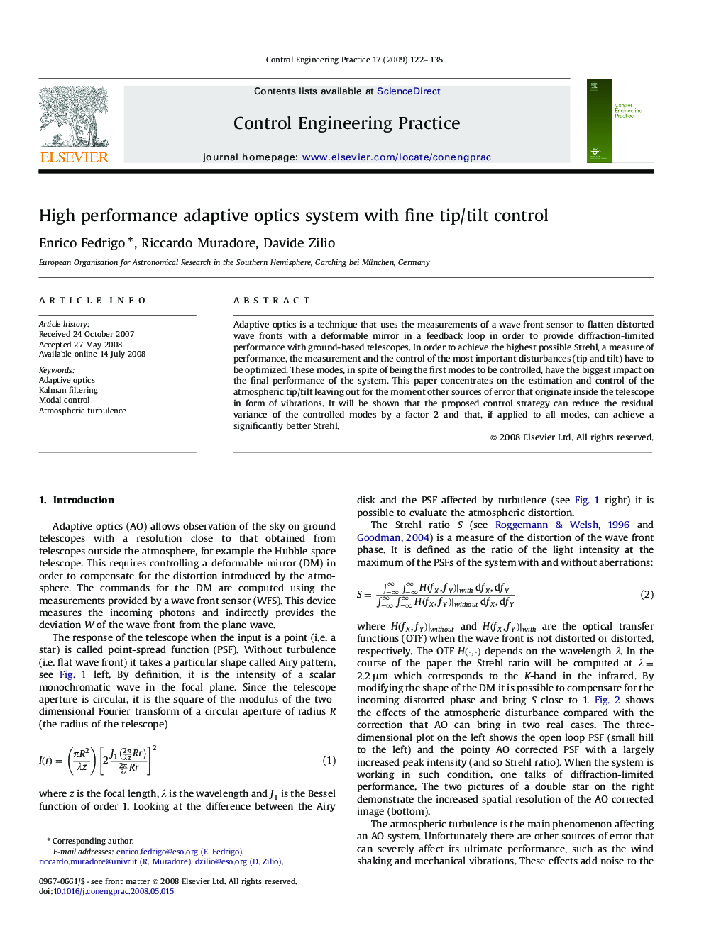 High performance adaptive optics system with fine tip/tilt control