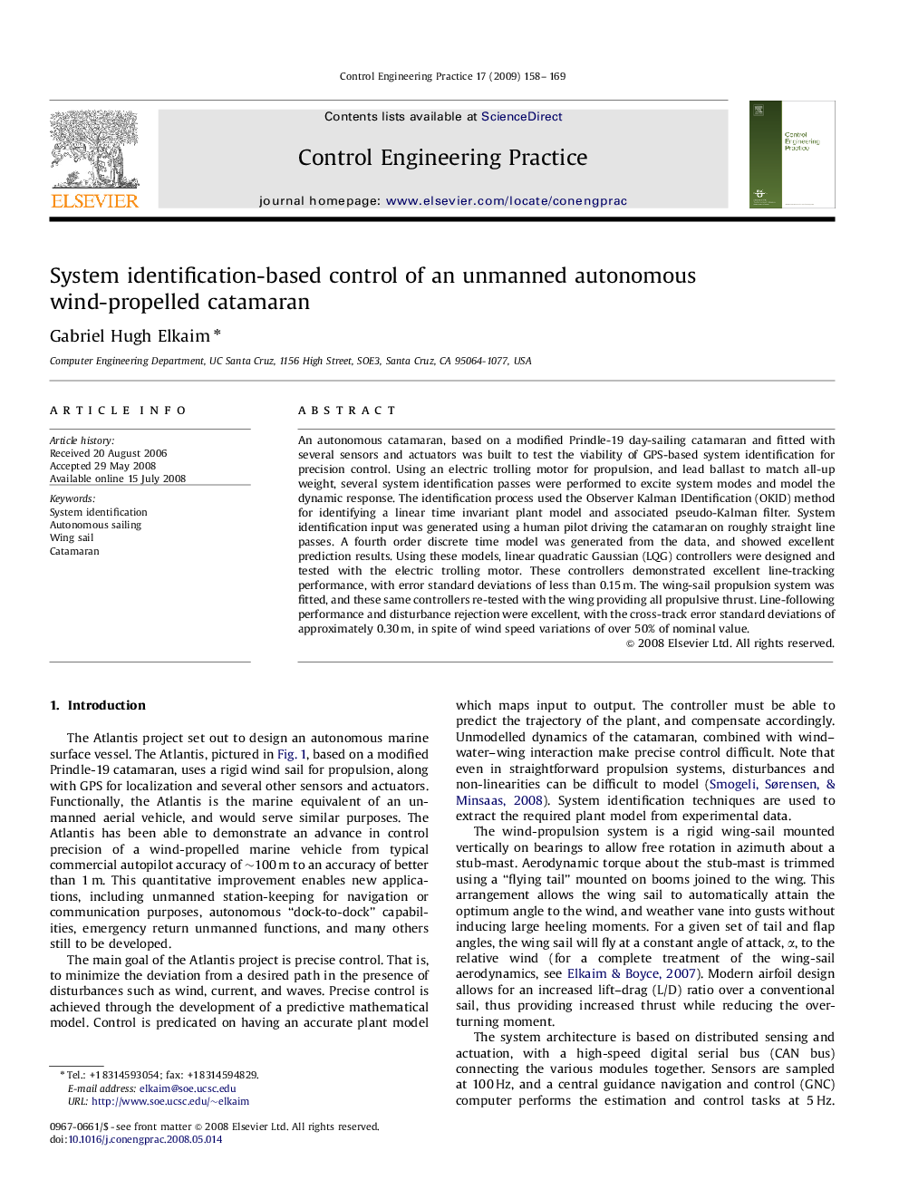 System identification-based control of an unmanned autonomous wind-propelled catamaran