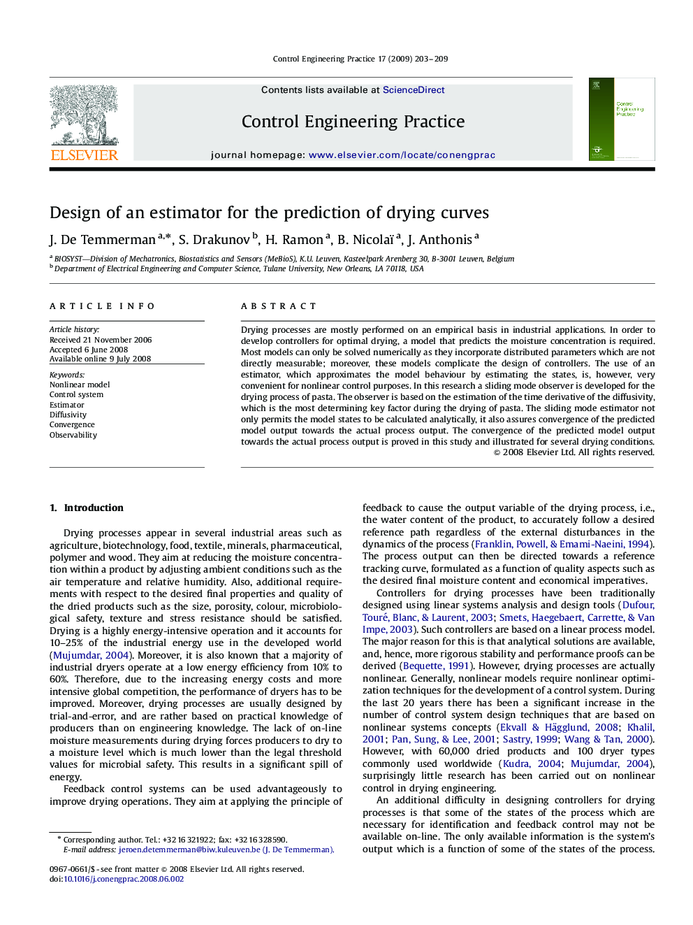 Design of an estimator for the prediction of drying curves