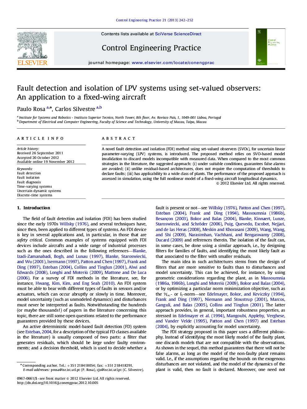 Fault detection and isolation of LPV systems using set-valued observers: An application to a fixed-wing aircraft