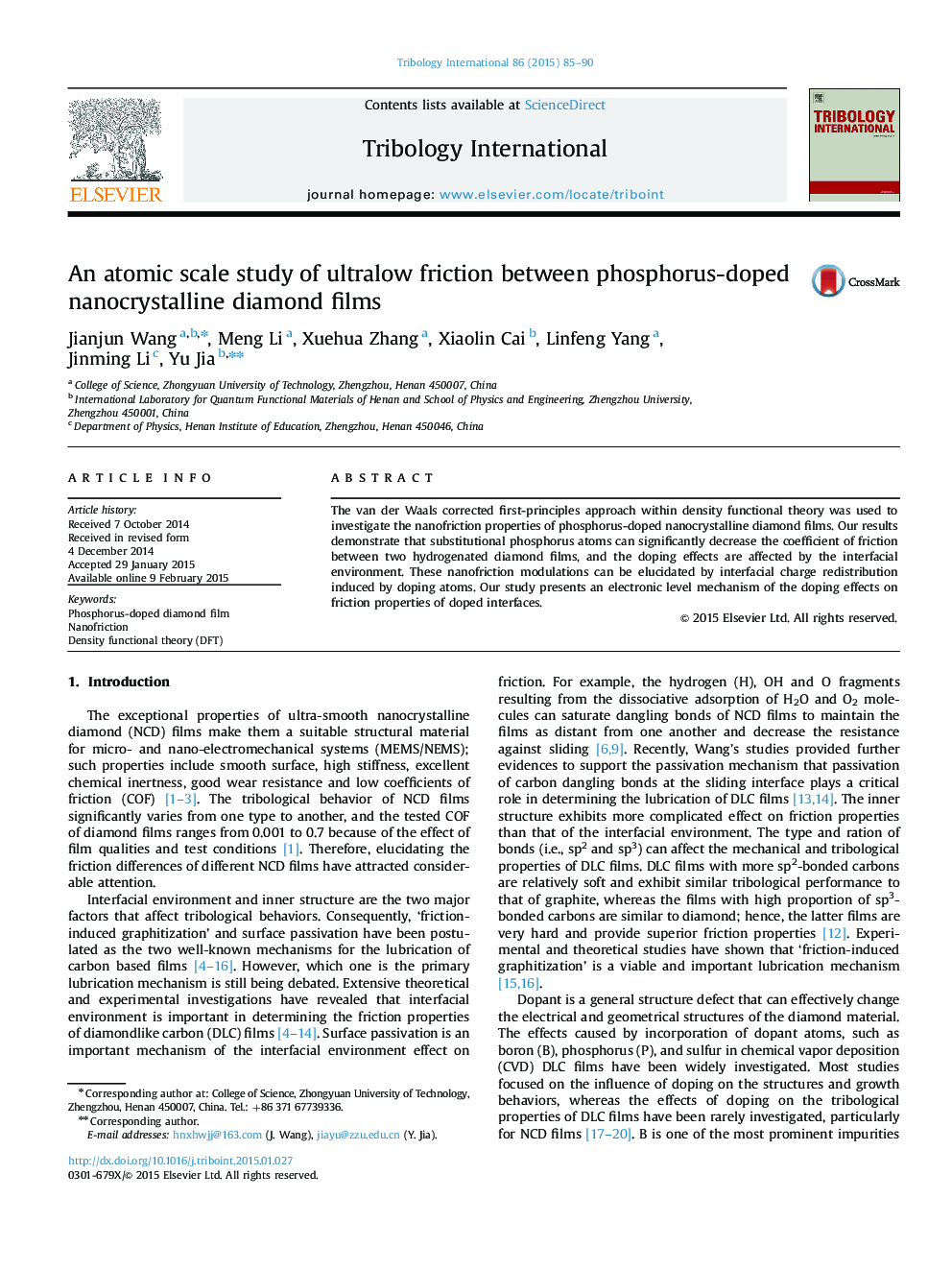 An atomic scale study of ultralow friction between phosphorus-doped nanocrystalline diamond films