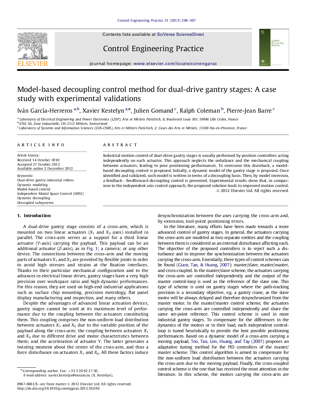 Model-based decoupling control method for dual-drive gantry stages: A case study with experimental validations