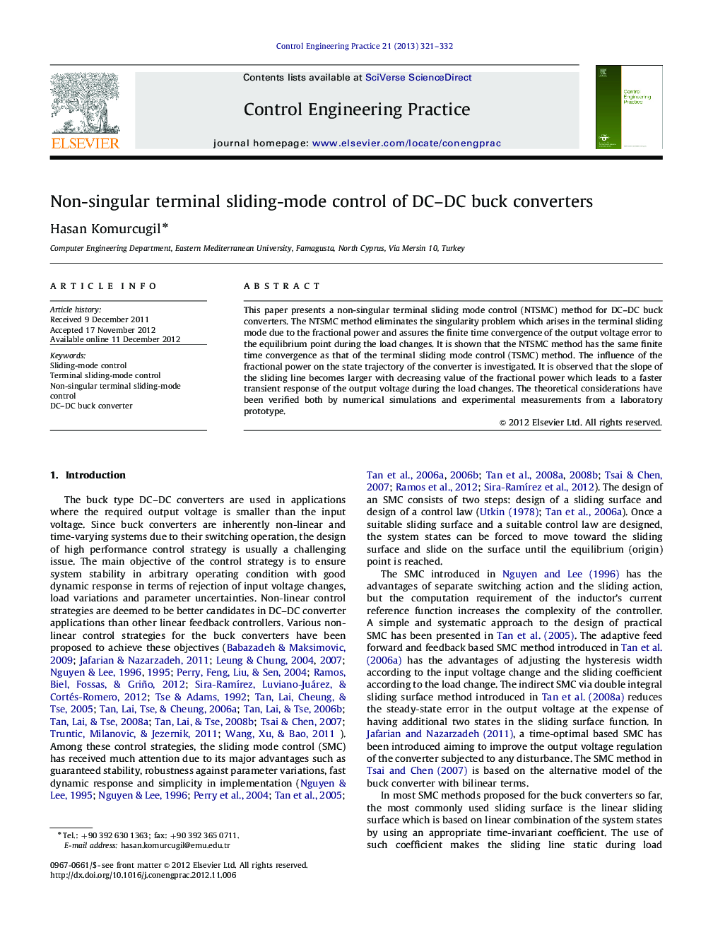 Non-singular terminal sliding-mode control of DC–DC buck converters