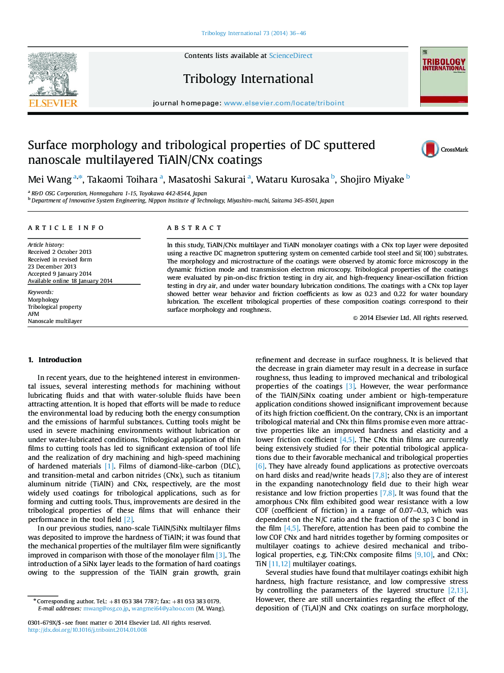 Surface morphology and tribological properties of DC sputtered nanoscale multilayered TiAlN/CNx coatings