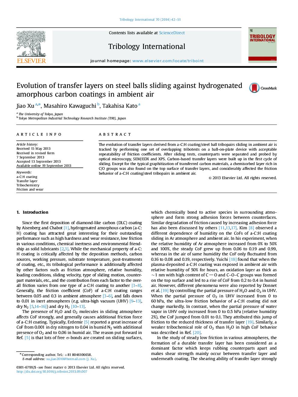 Evolution of transfer layers on steel balls sliding against hydrogenated amorphous carbon coatings in ambient air