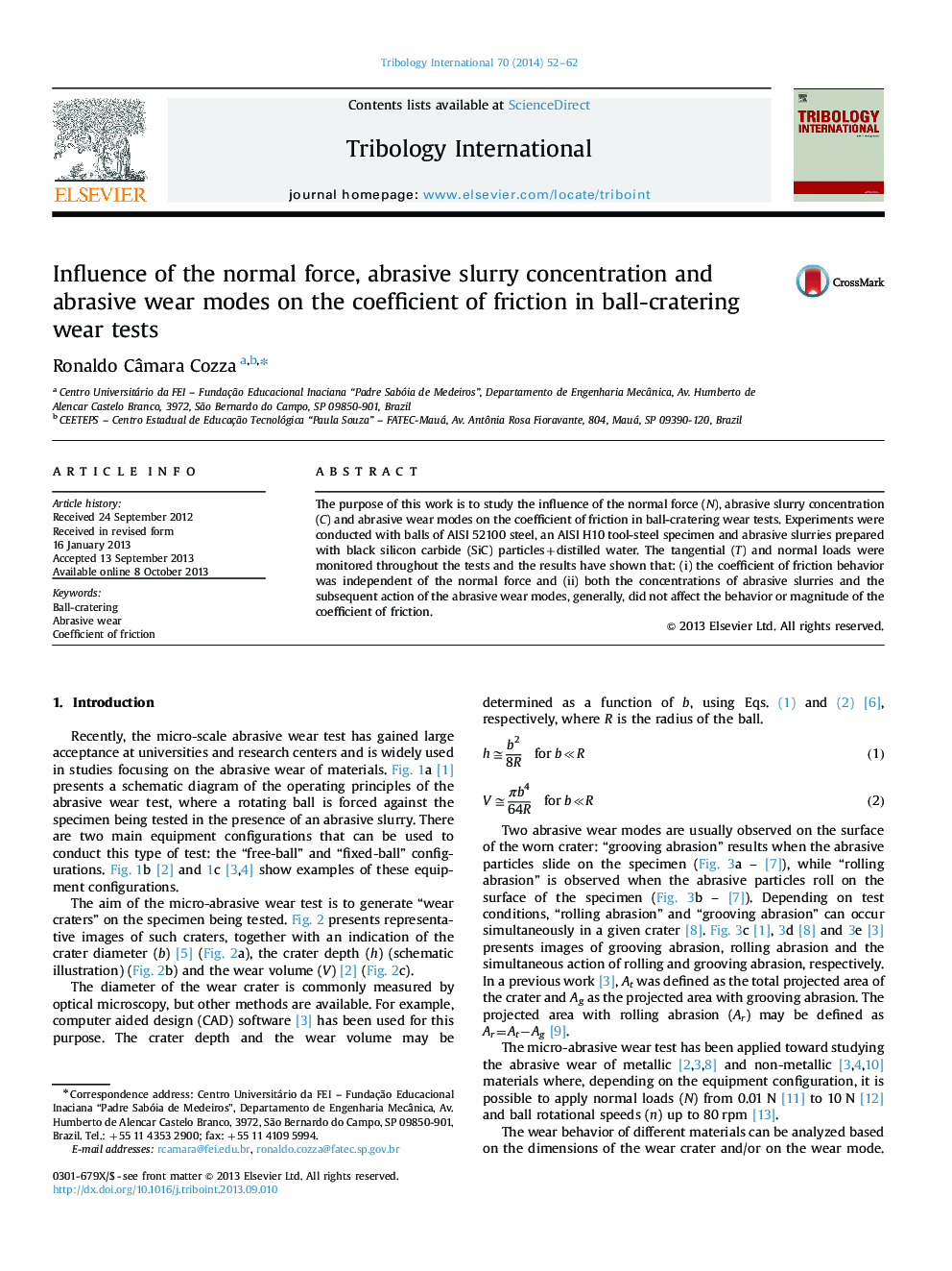 Influence of the normal force, abrasive slurry concentration and abrasive wear modes on the coefficient of friction in ball-cratering wear tests