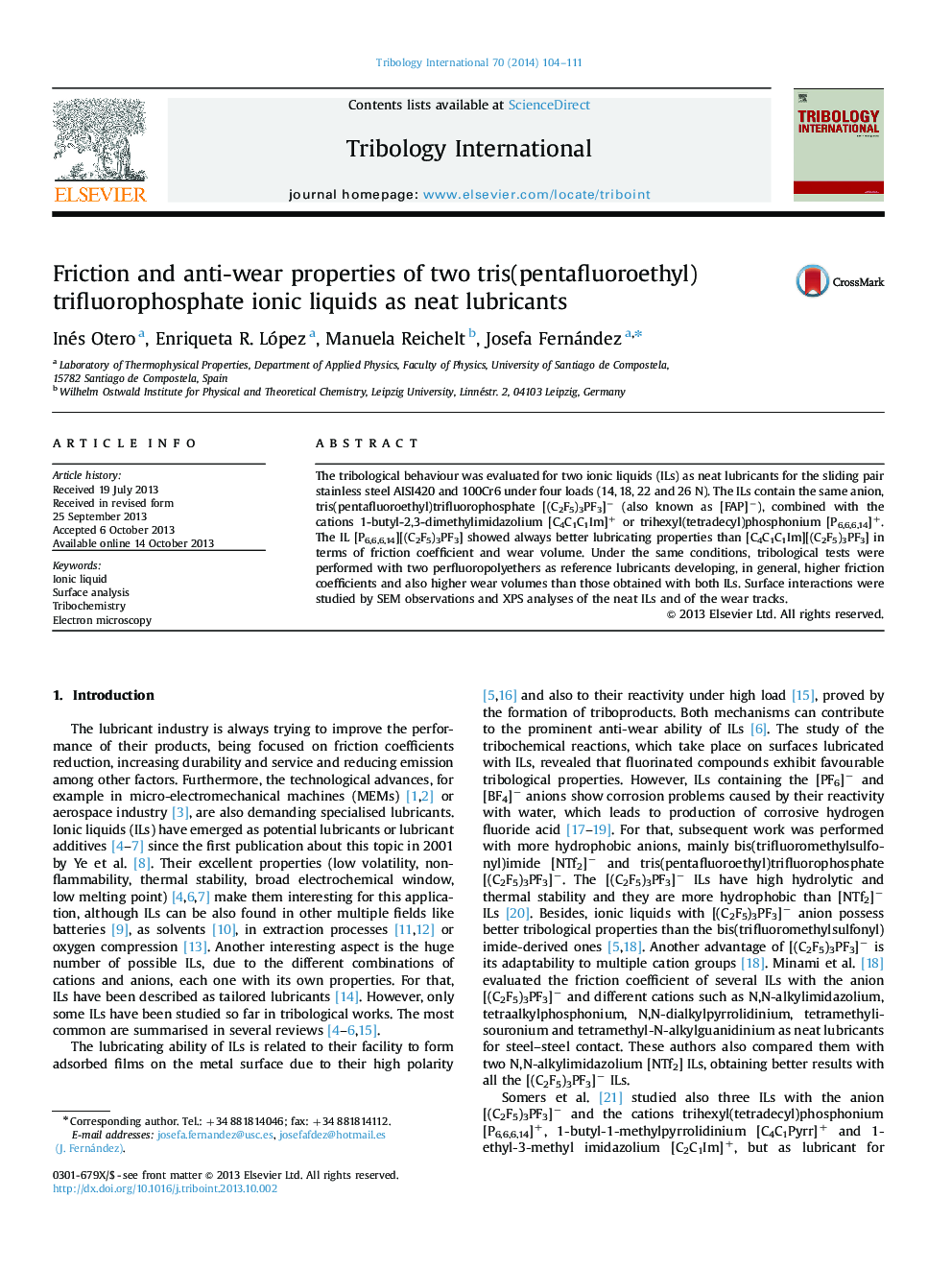 Friction and anti-wear properties of two tris(pentafluoroethyl)trifluorophosphate ionic liquids as neat lubricants