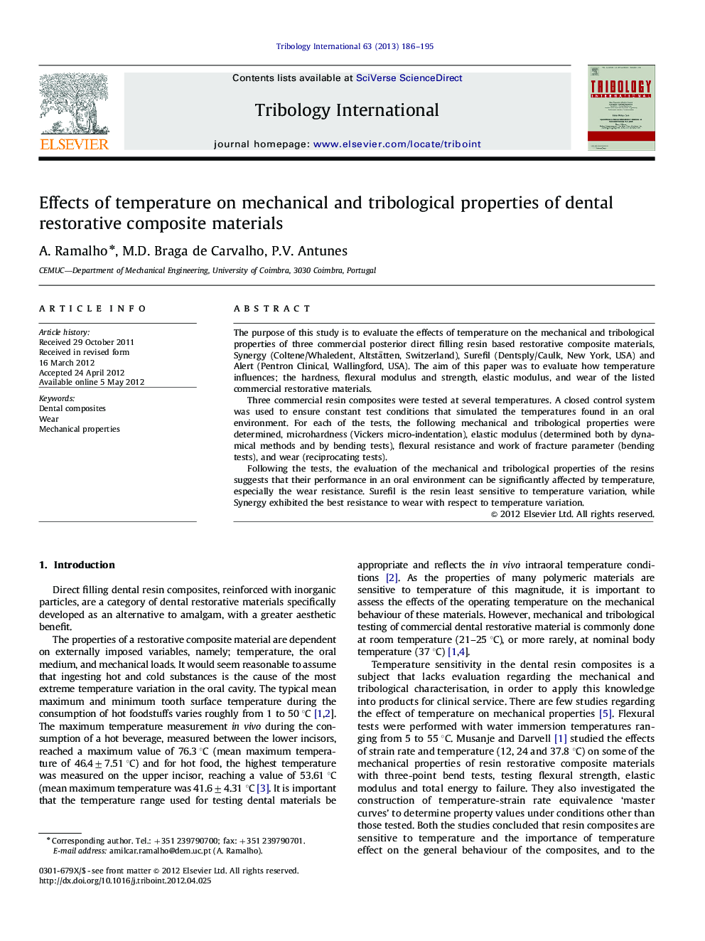 Effects of temperature on mechanical and tribological properties of dental restorative composite materials