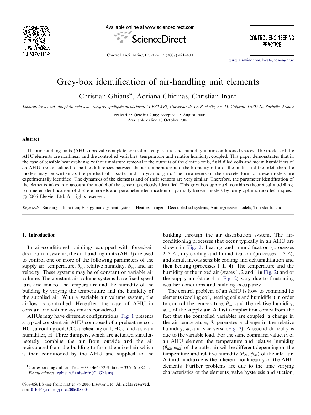 Grey-box identification of air-handling unit elements