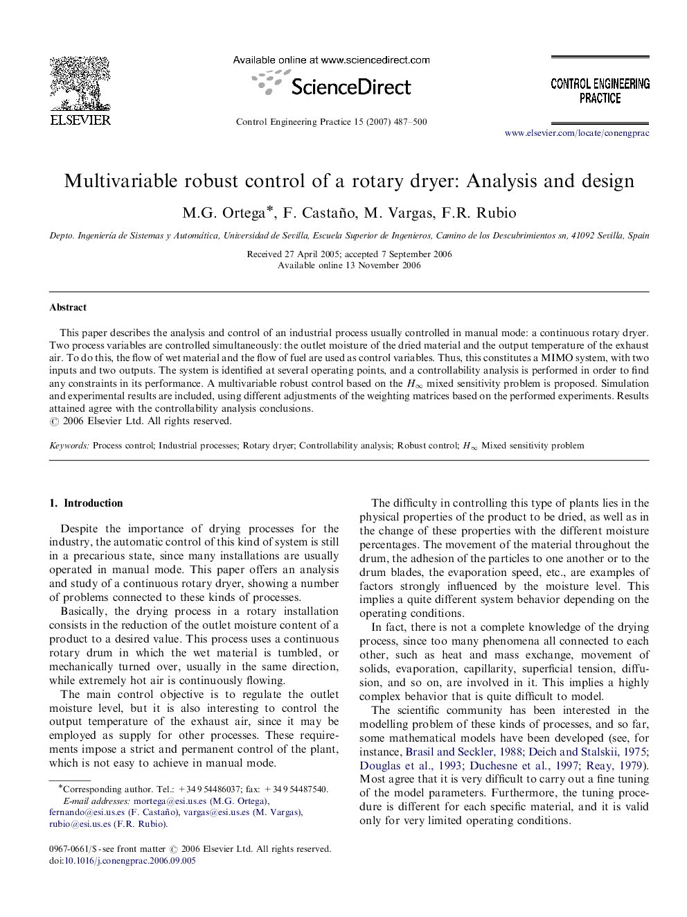 Multivariable robust control of a rotary dryer: Analysis and design