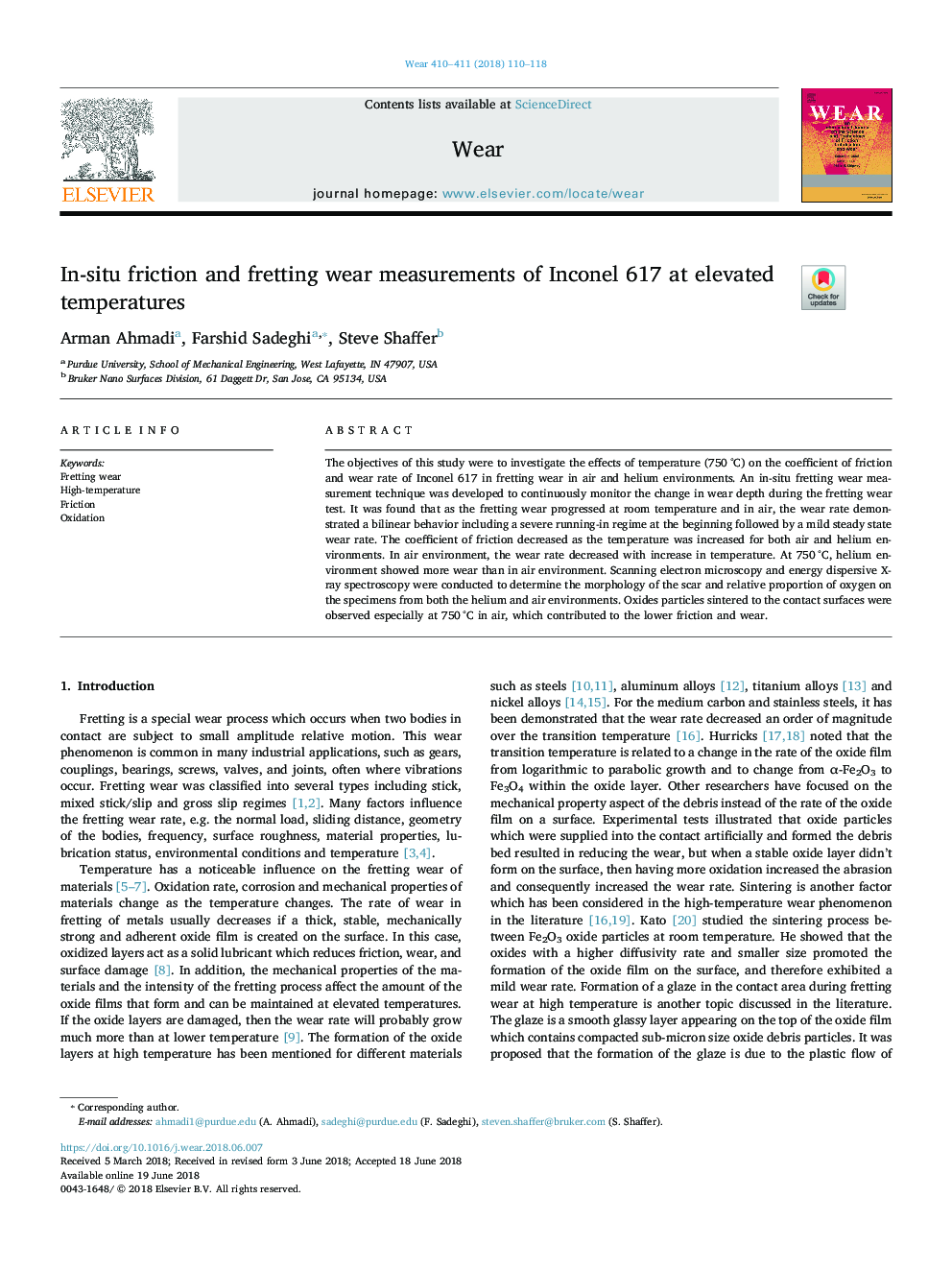 In-situ friction and fretting wear measurements of Inconel 617 at elevated temperatures