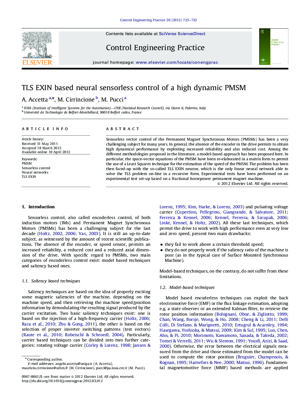 TLS EXIN based neural sensorless control of a high dynamic PMSM