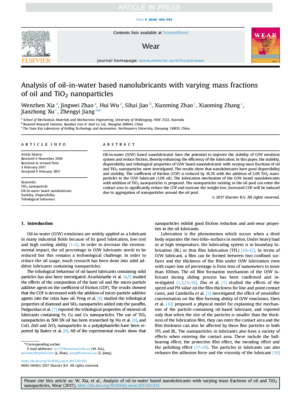 Analysis of oil-in-water based nanolubricants with varying mass fractions of oil and TiO2 nanoparticles