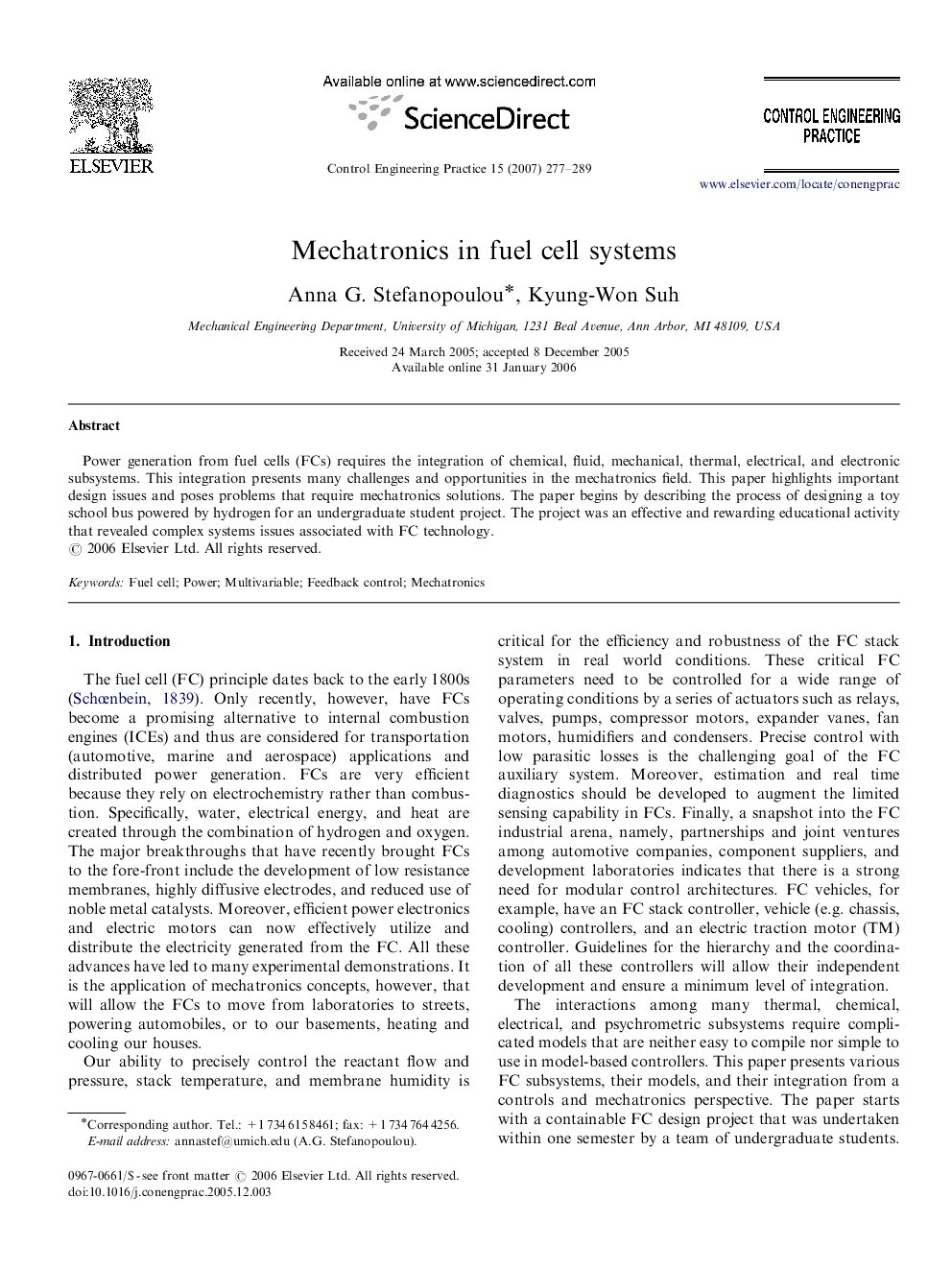 Mechatronics in fuel cell systems