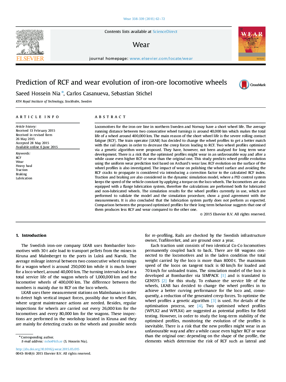 Prediction of RCF and wear evolution of iron-ore locomotive wheels