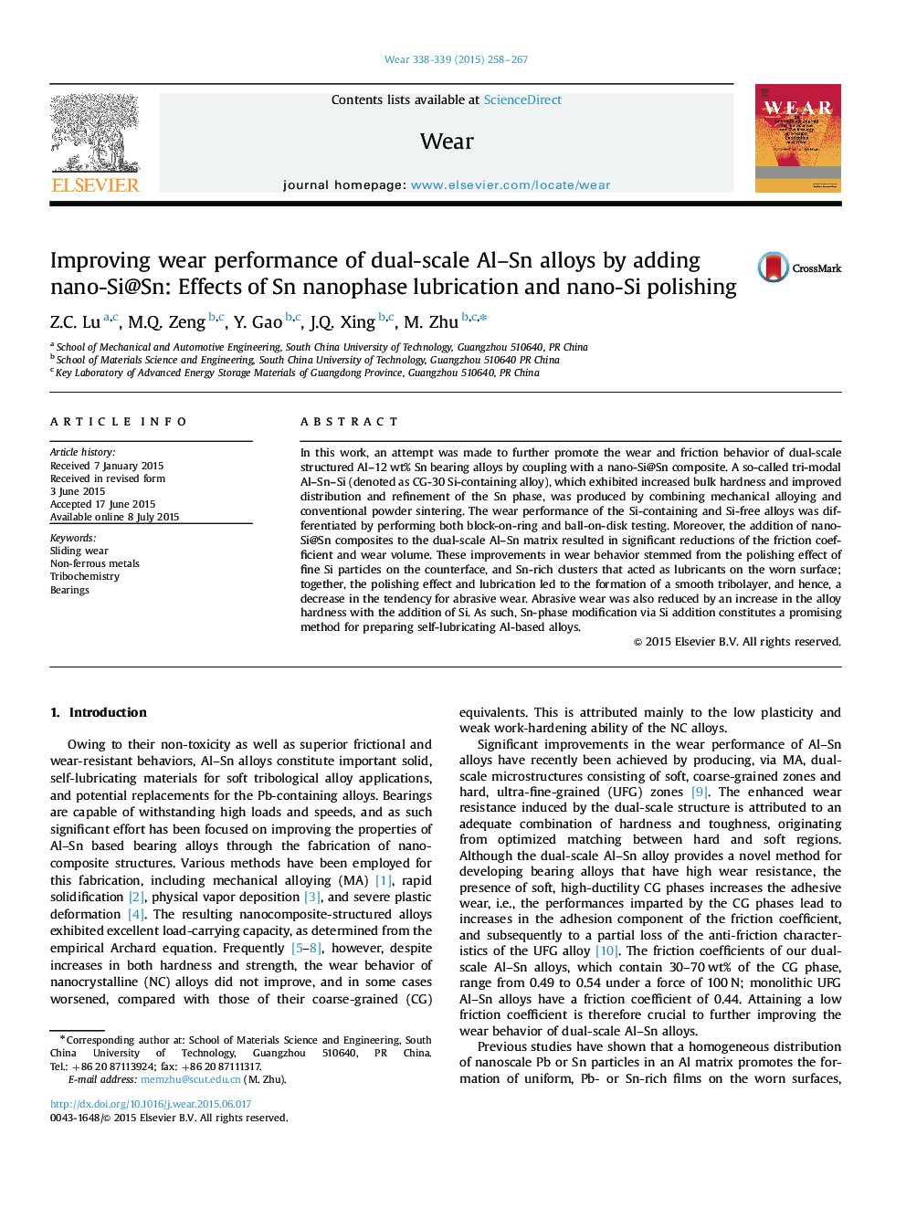 Improving wear performance of dual-scale Al-Sn alloys by adding nano-Si@Sn: Effects of Sn nanophase lubrication and nano-Si polishing