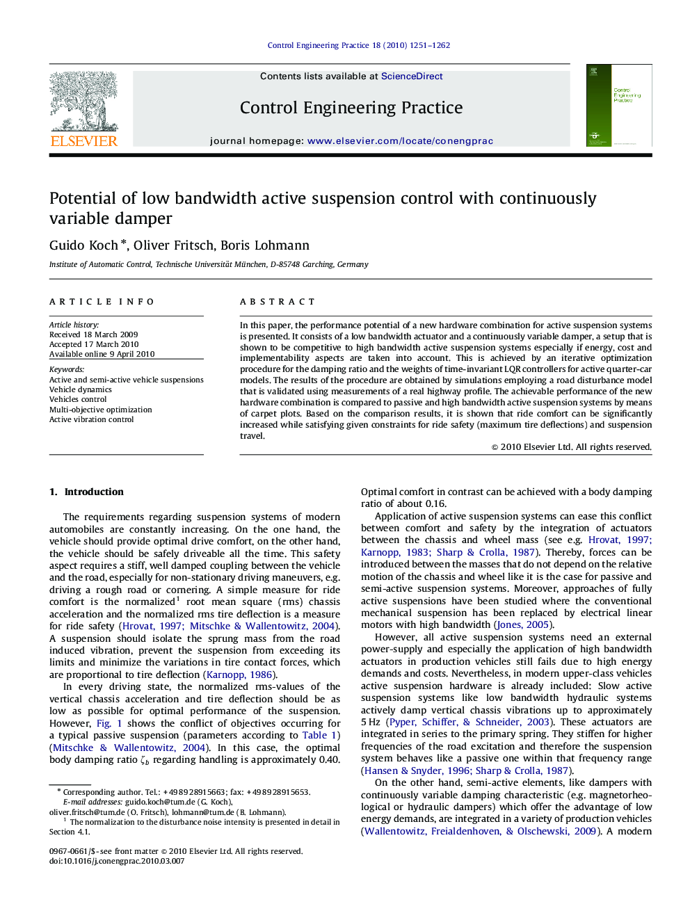 Potential of low bandwidth active suspension control with continuously variable damper