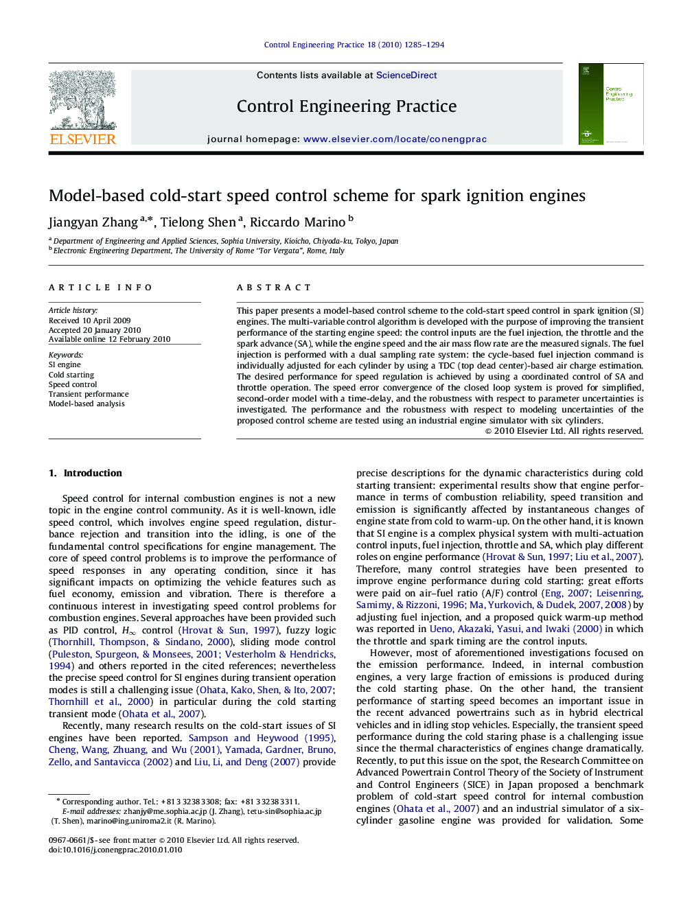 Model-based cold-start speed control scheme for spark ignition engines