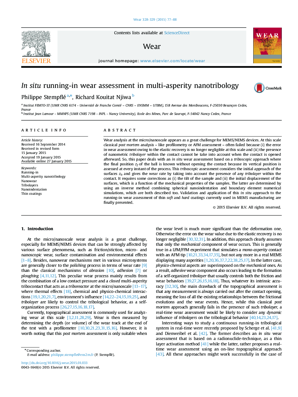 In situ running-in wear assessment in multi-asperity nanotribology