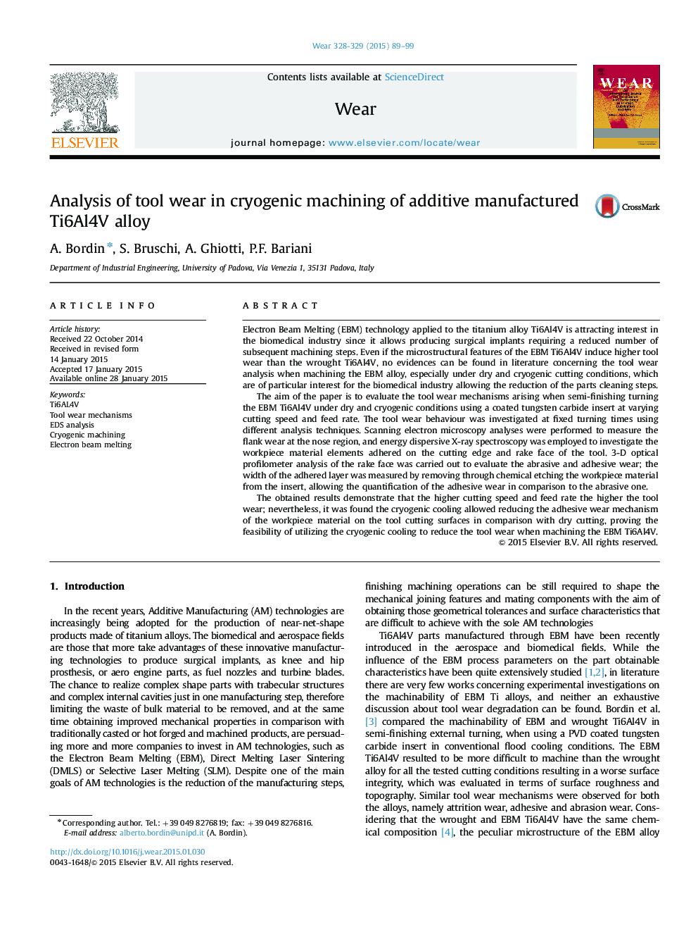 Analysis of tool wear in cryogenic machining of additive manufactured Ti6Al4V alloy