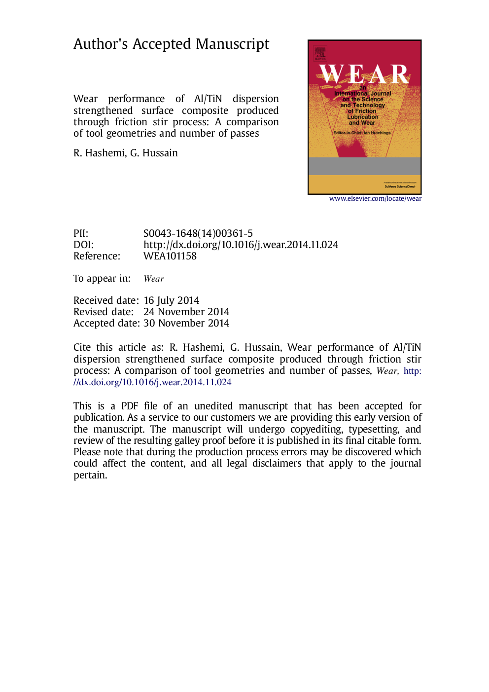 Wear performance of Al/TiN dispersion strengthened surface composite produced through friction stir process: A comparison of tool geometries and number of passes