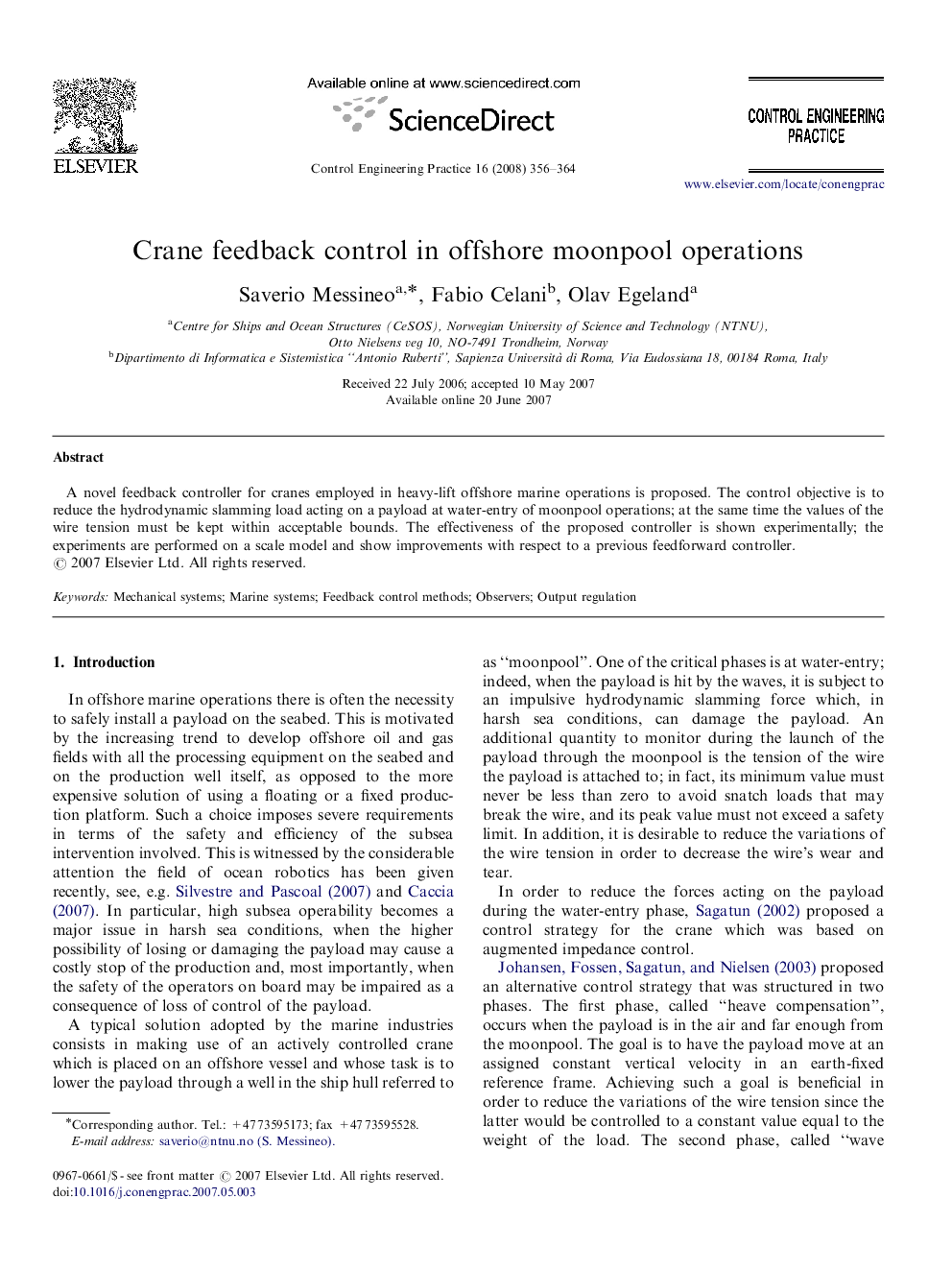 Crane feedback control in offshore moonpool operations