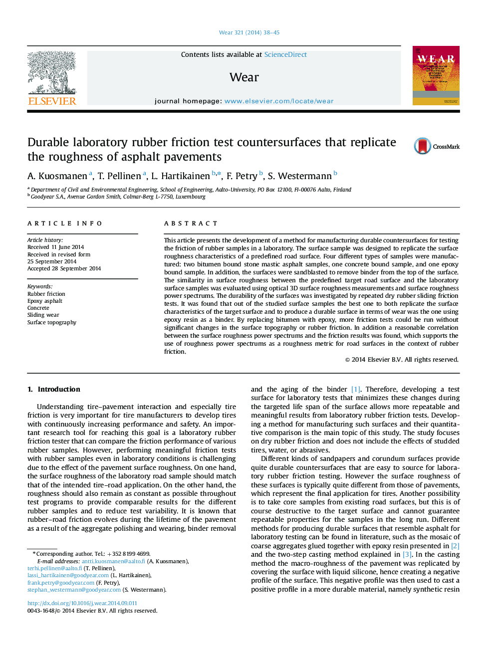 Durable laboratory rubber friction test countersurfaces that replicate the roughness of asphalt pavements