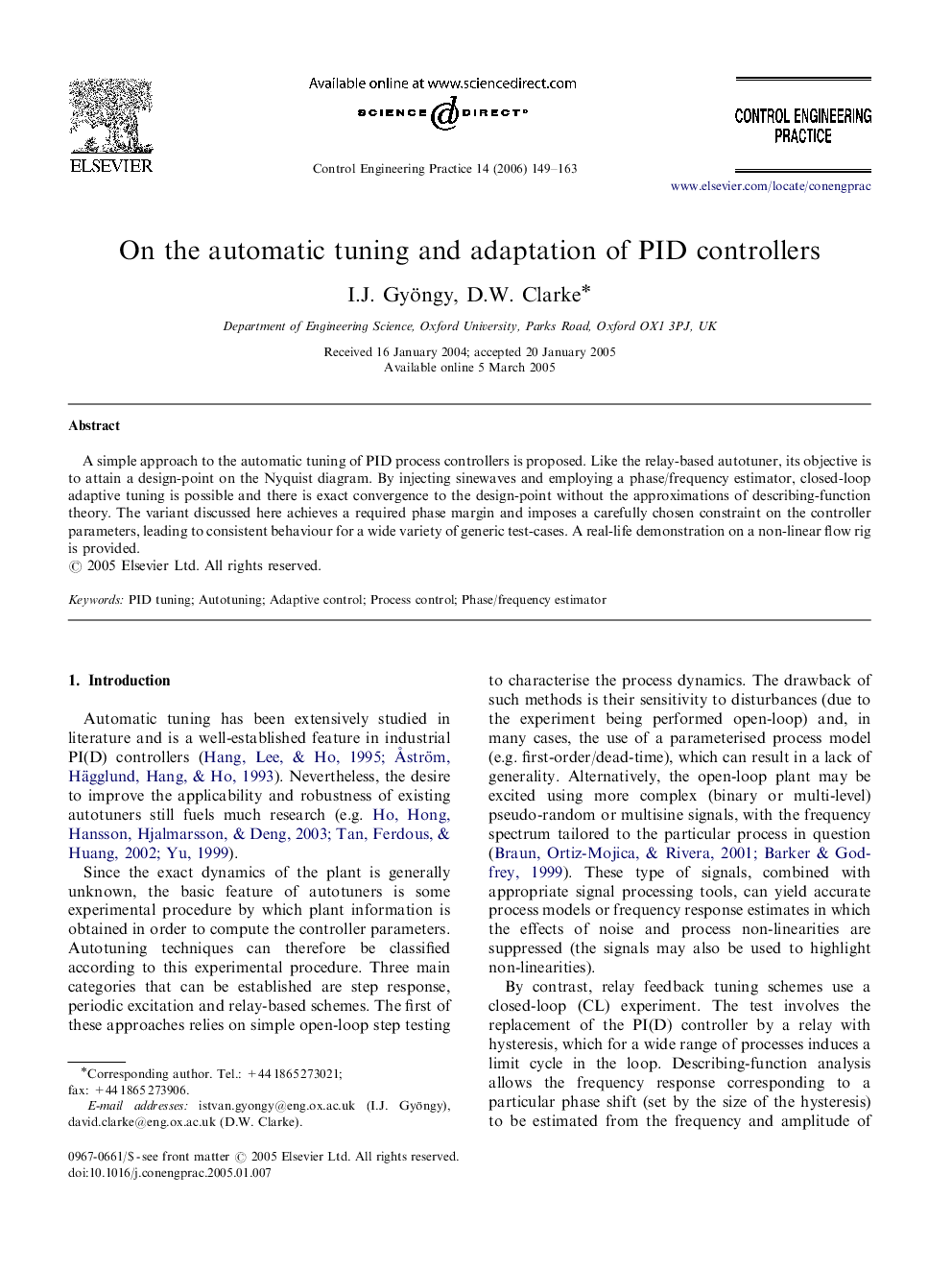 On the automatic tuning and adaptation of PID controllers