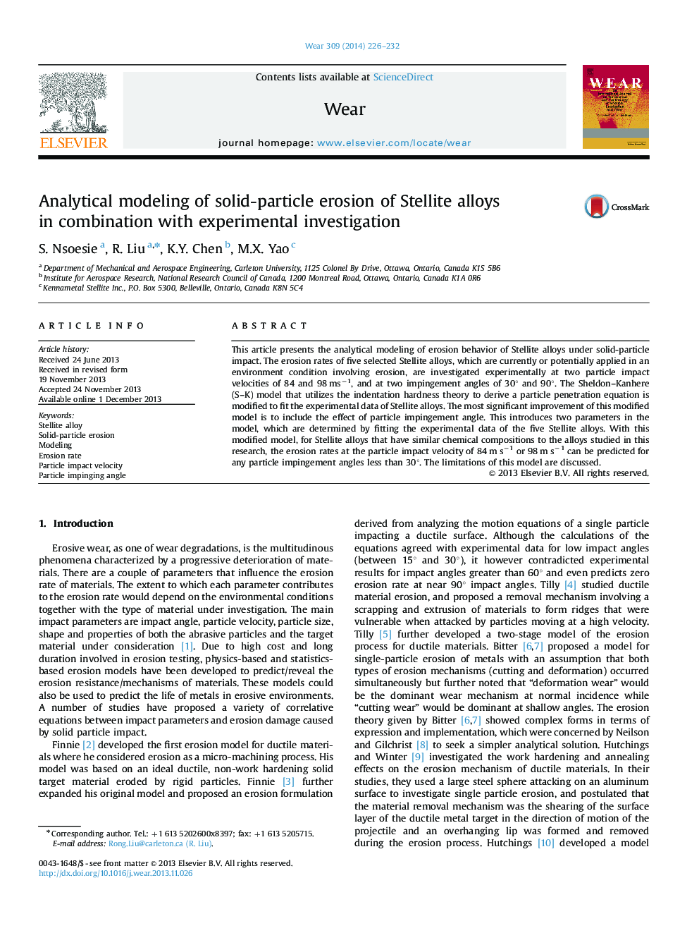 Analytical modeling of solid-particle erosion of Stellite alloys in combination with experimental investigation