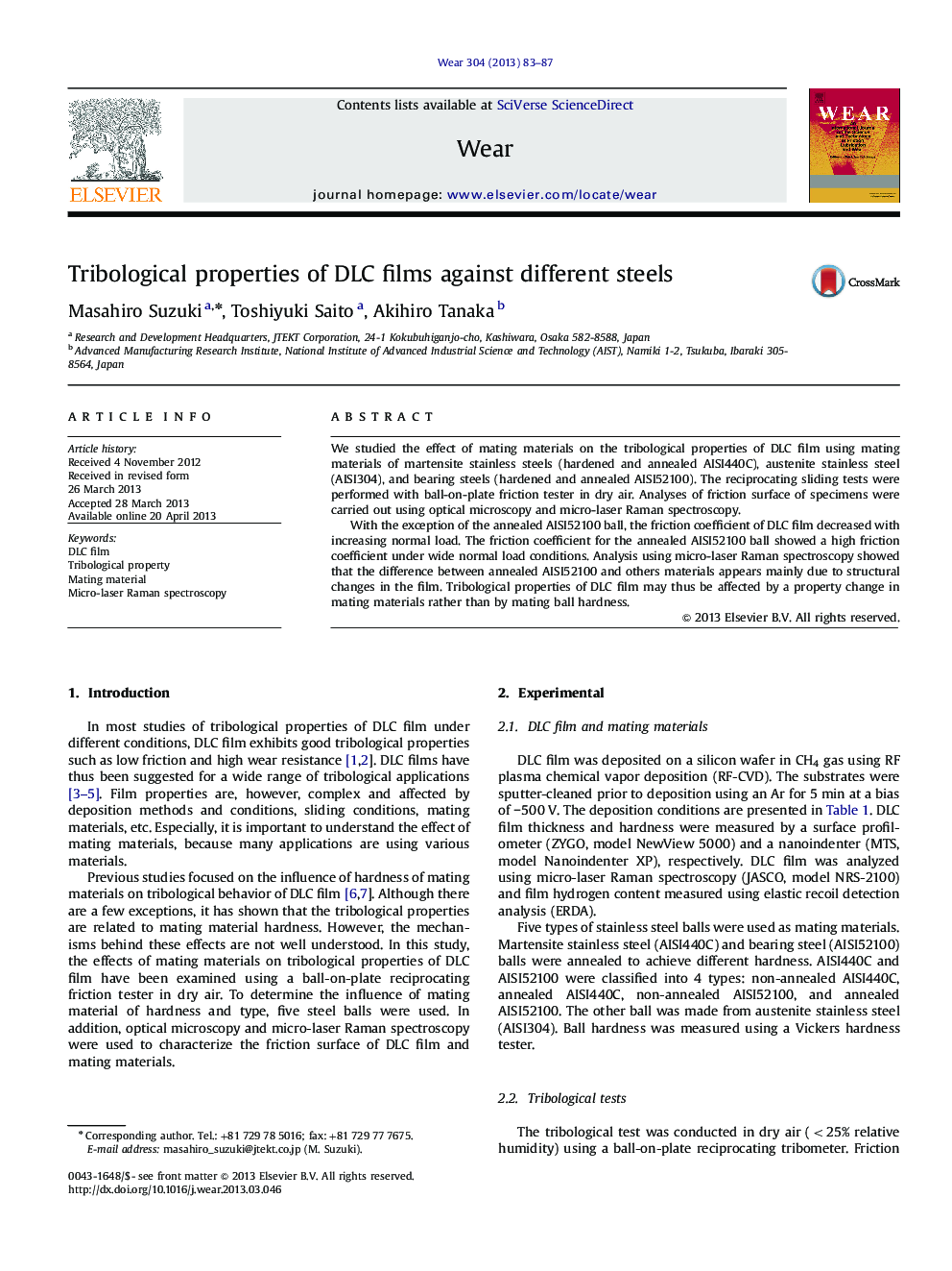 Tribological properties of DLC films against different steels