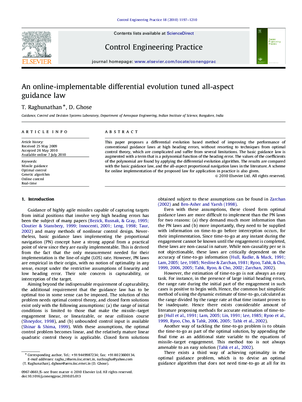 An online-implementable differential evolution tuned all-aspect guidance law