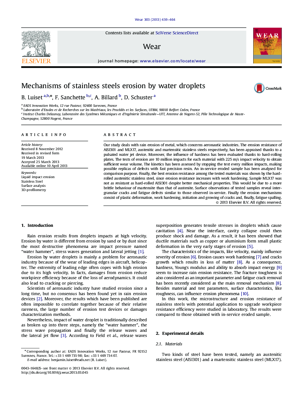 Mechanisms of stainless steels erosion by water droplets