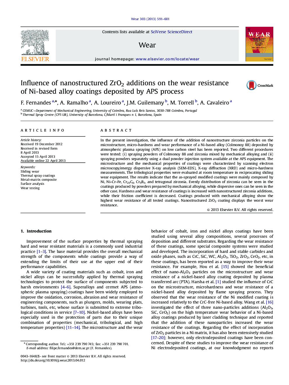 Influence of nanostructured ZrO2 additions on the wear resistance of Ni-based alloy coatings deposited by APS process