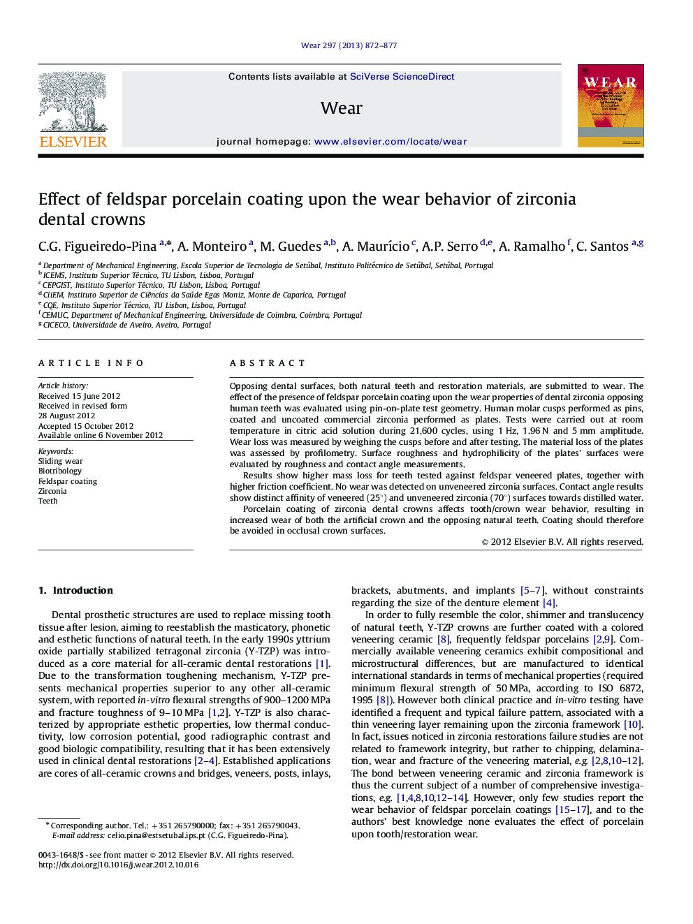 Effect of feldspar porcelain coating upon the wear behavior of zirconia dental crowns