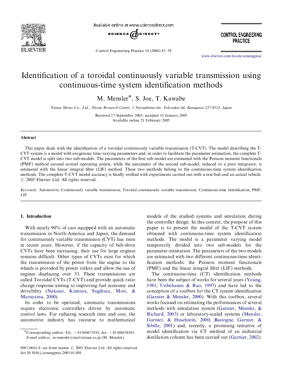 Identification of a toroidal continuously variable transmission using continuous-time system identification methods