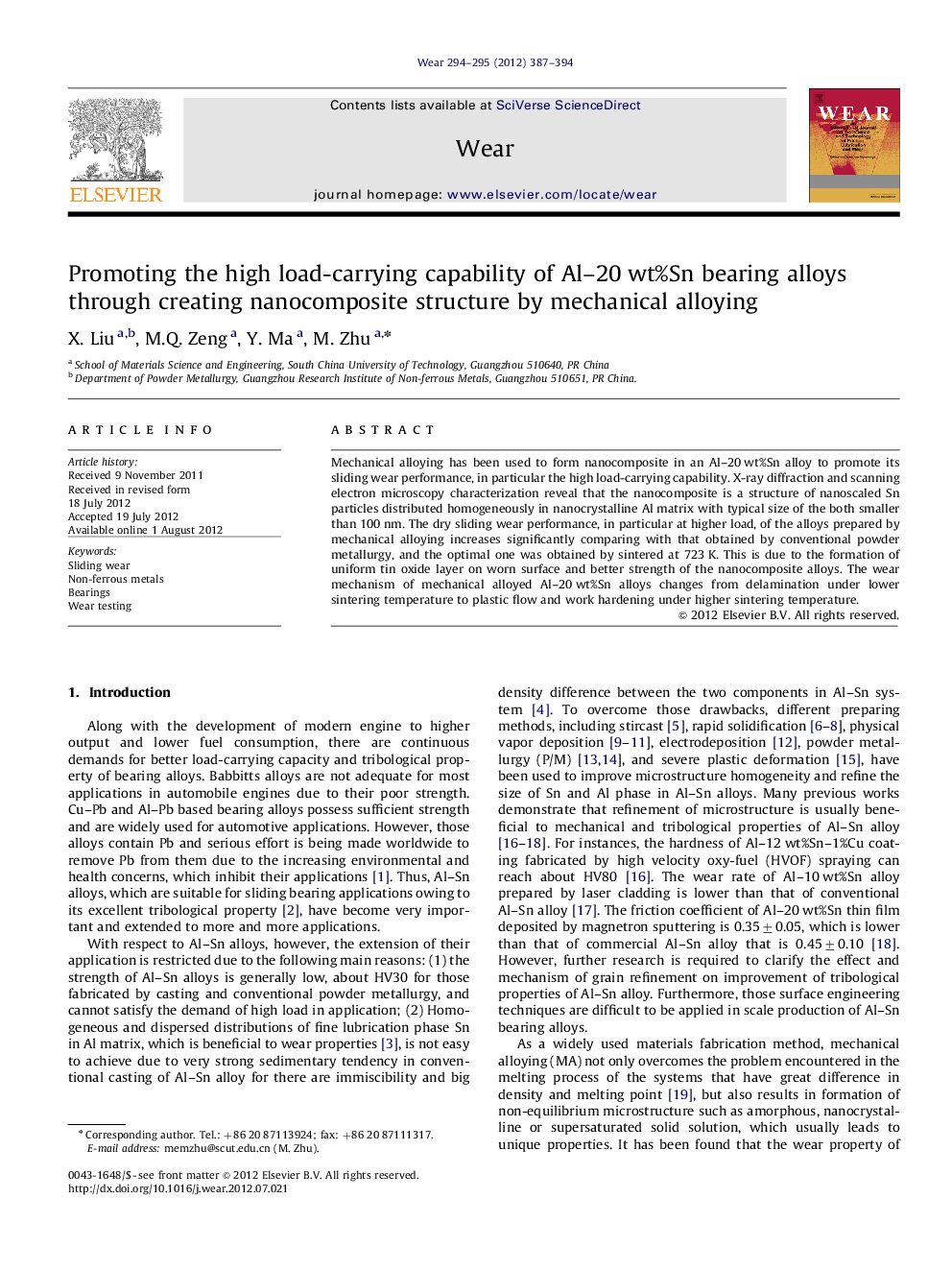 Promoting the high load-carrying capability of Al-20Â wt%Sn bearing alloys through creating nanocomposite structure by mechanical alloying