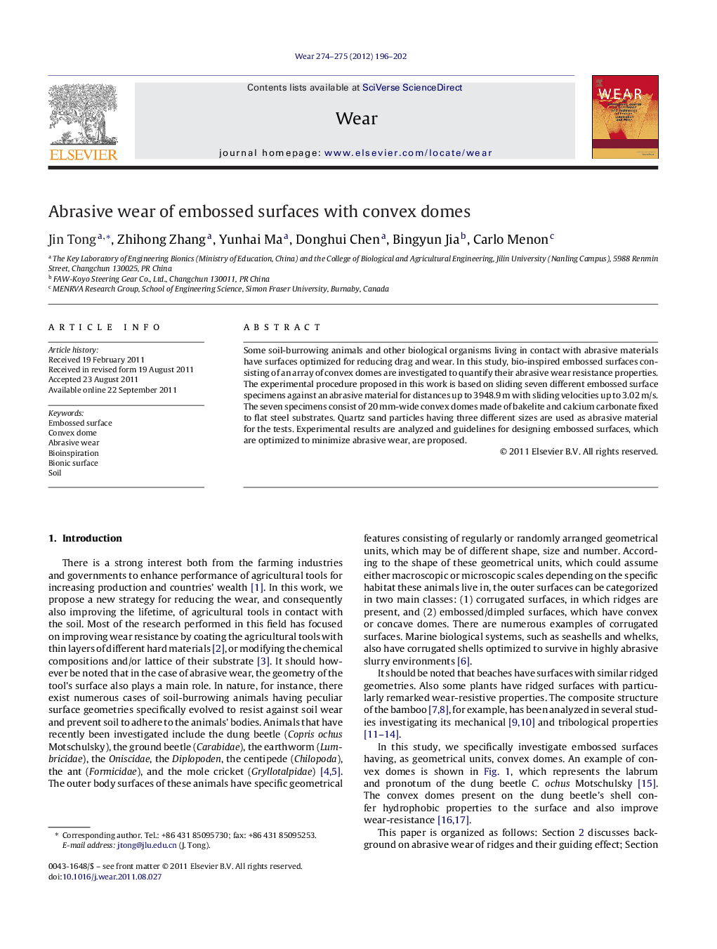 Abrasive wear of embossed surfaces with convex domes