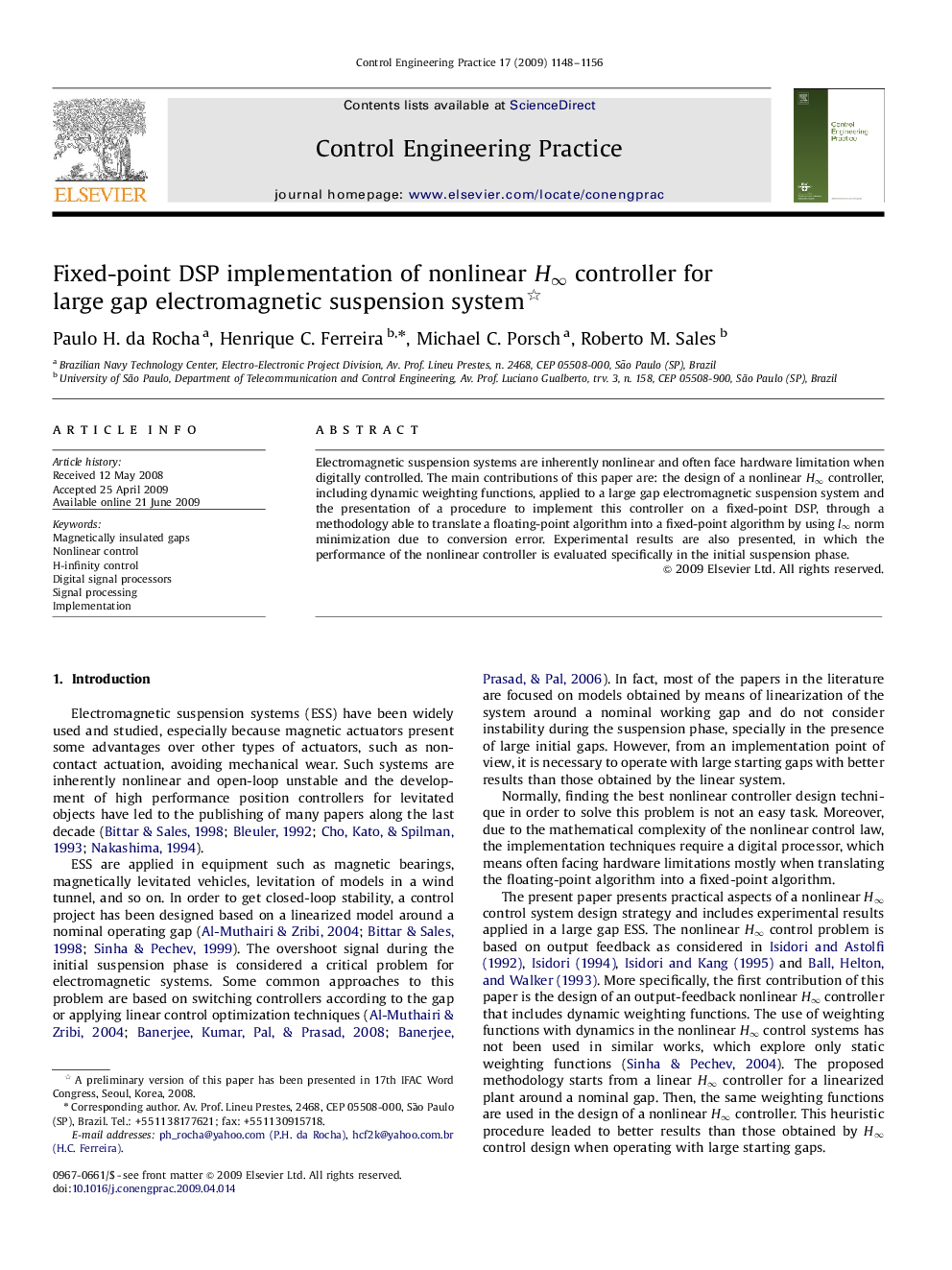 Fixed-point DSP implementation of nonlinear H∞H∞ controller for large gap electromagnetic suspension system 