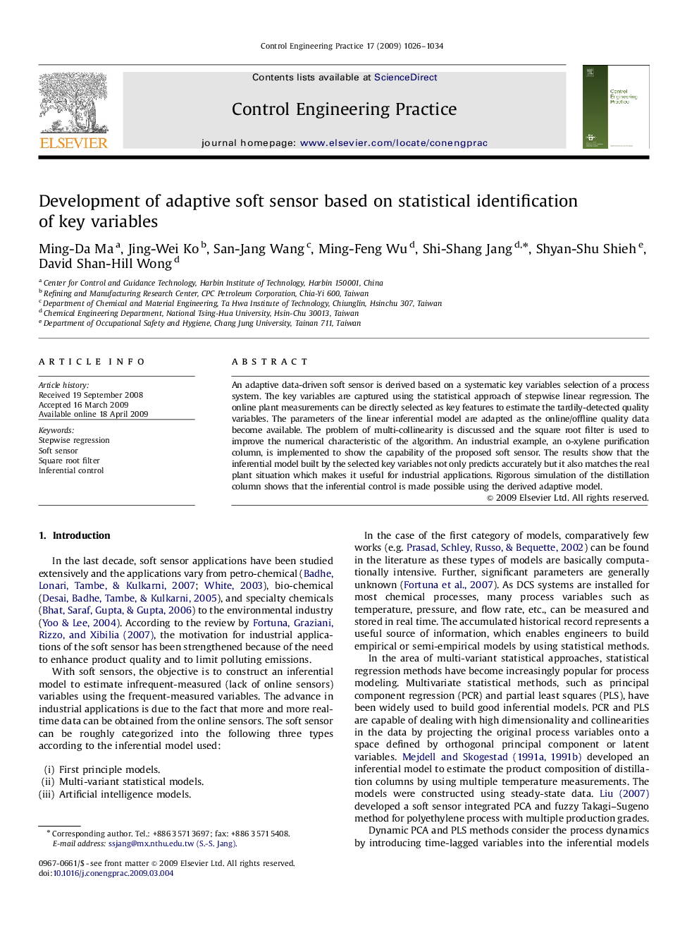 Development of adaptive soft sensor based on statistical identification of key variables