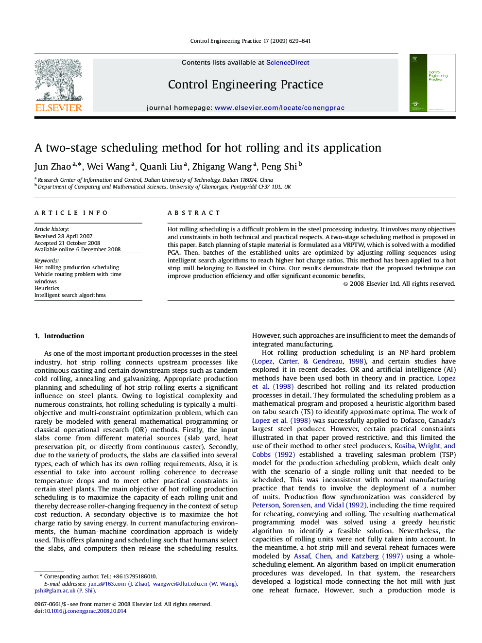 A two-stage scheduling method for hot rolling and its application