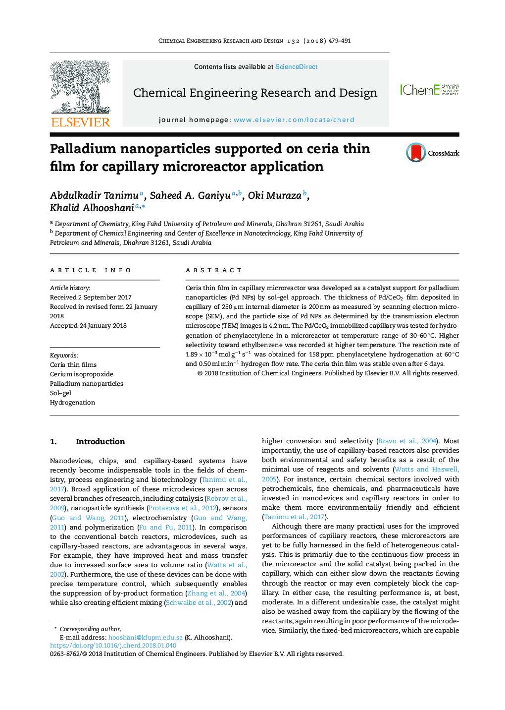 عکس صفحه اول مقاله: Palladium nanoparticles supported on ceria thin film for capillary microreactor application Palladium nanoparticles supported on ceria thin film for capillary microreactor application
