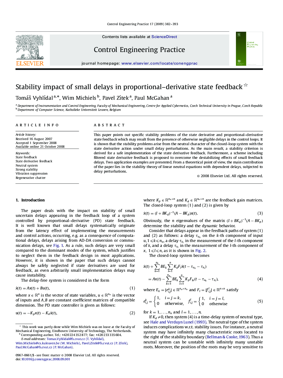 Stability impact of small delays in proportional–derivative state feedback 