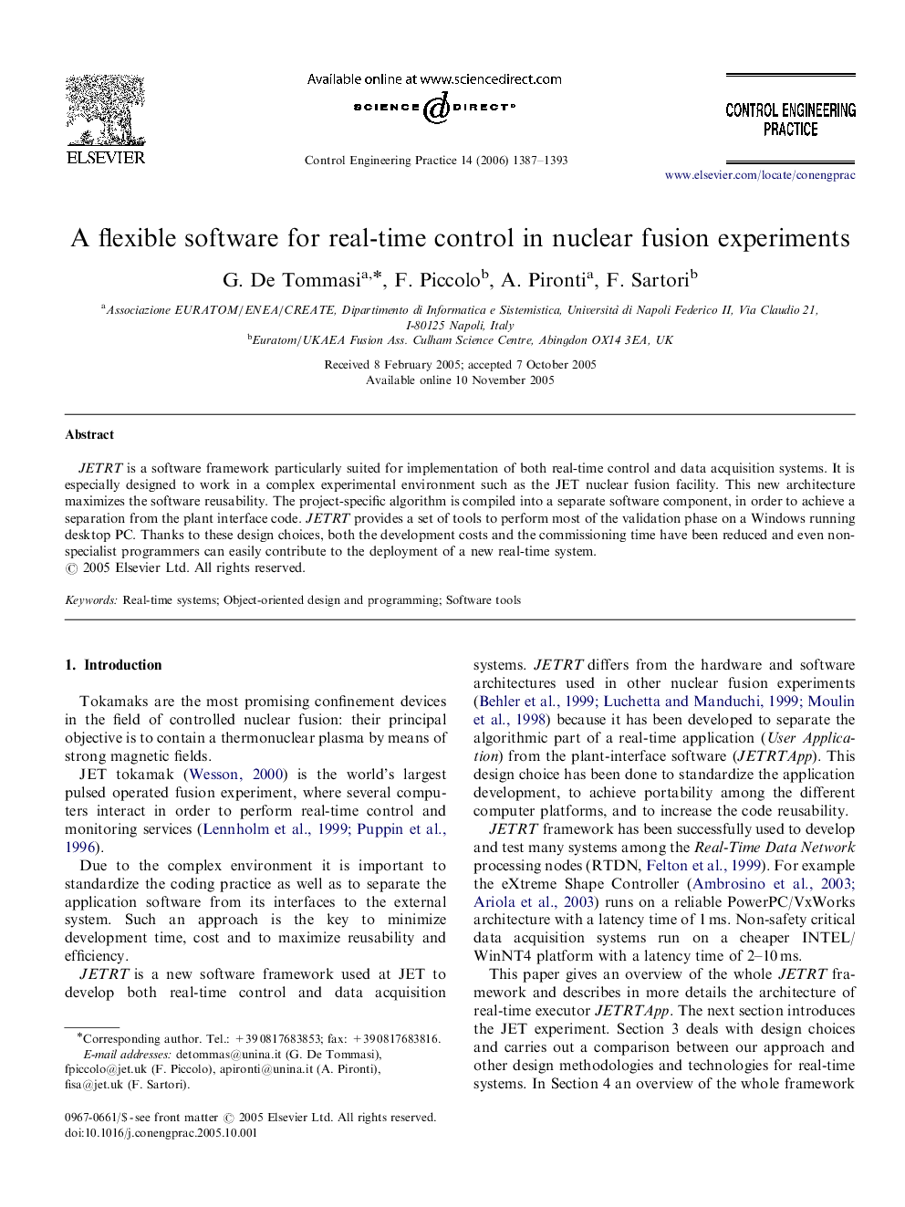 A flexible software for real-time control in nuclear fusion experiments