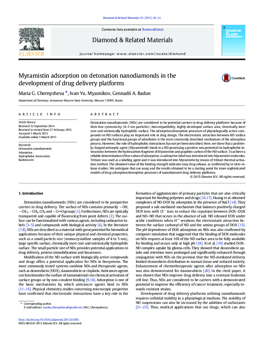 Myramistin adsorption on detonation nanodiamonds in the development of drug delivery platforms