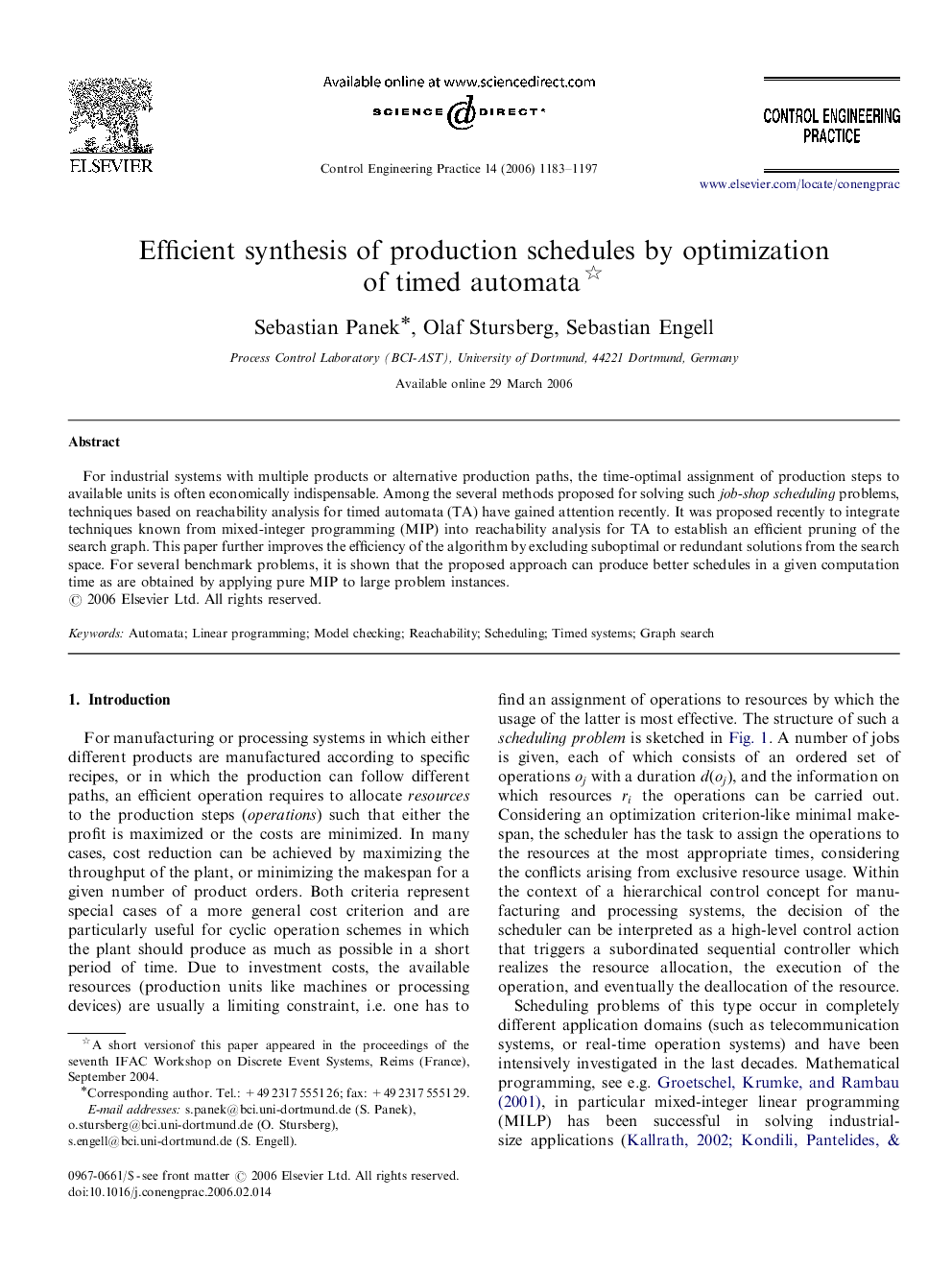 Efficient synthesis of production schedules by optimization of timed automata 