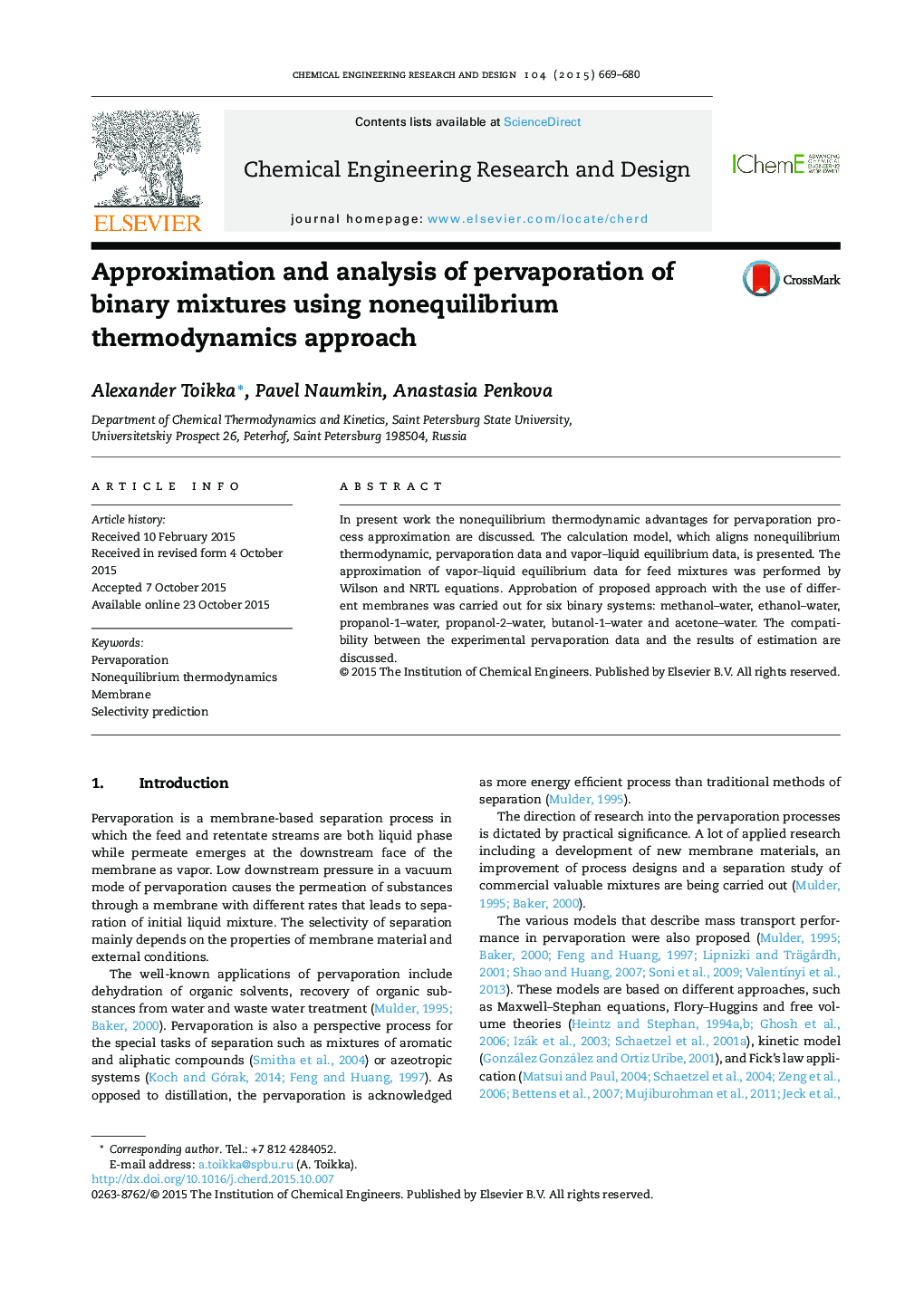 Approximation and analysis of pervaporation of binary mixtures using nonequilibrium thermodynamics approach