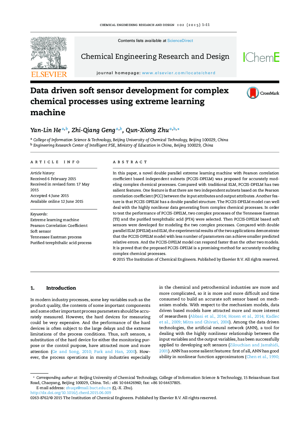 Data driven soft sensor development for complex chemical processes using extreme learning machine